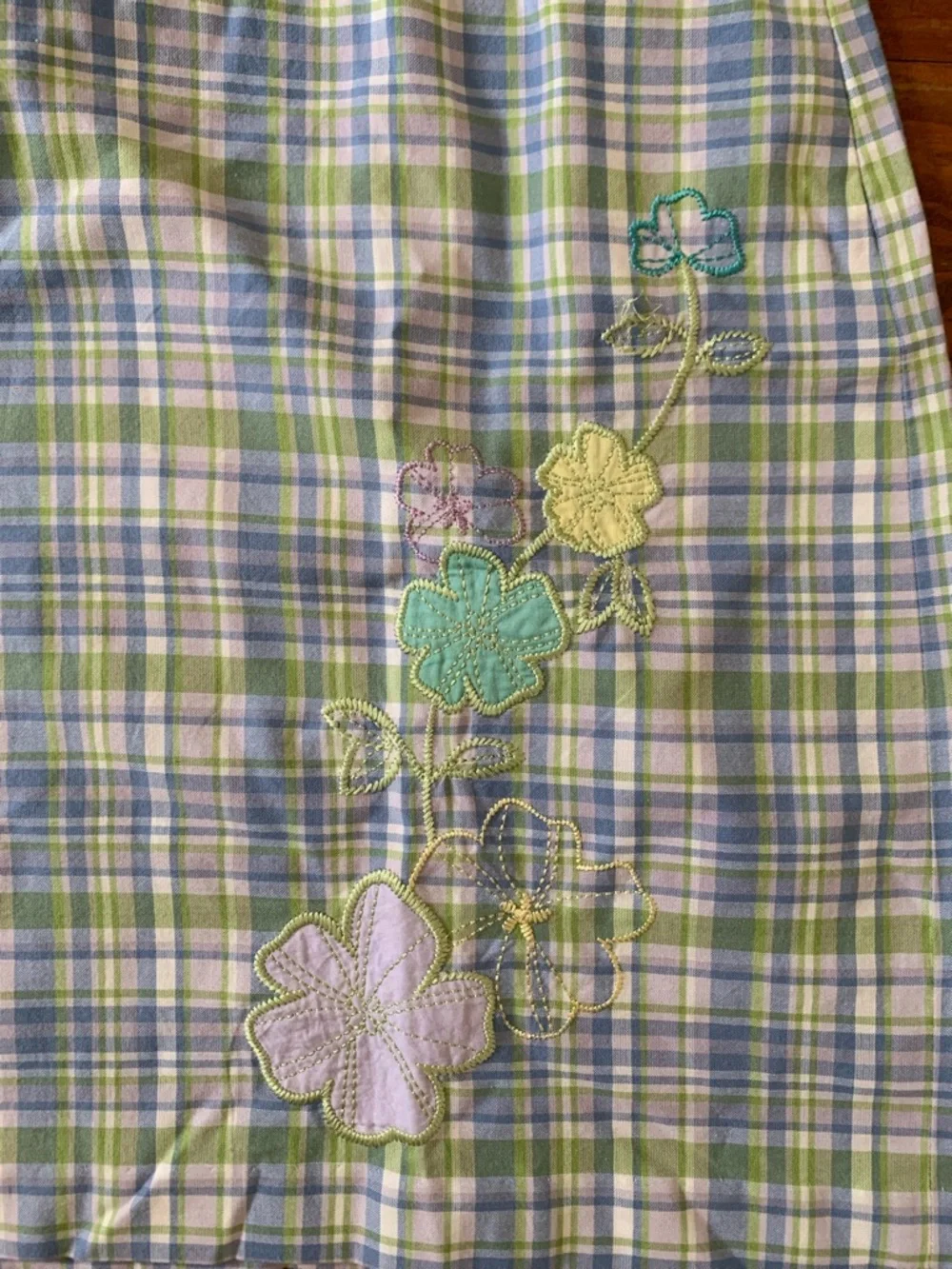 LOFT Pastel Plaid Mini Skirt with Floral Embroidery - Light Blue & Green - Picture 3 of 7